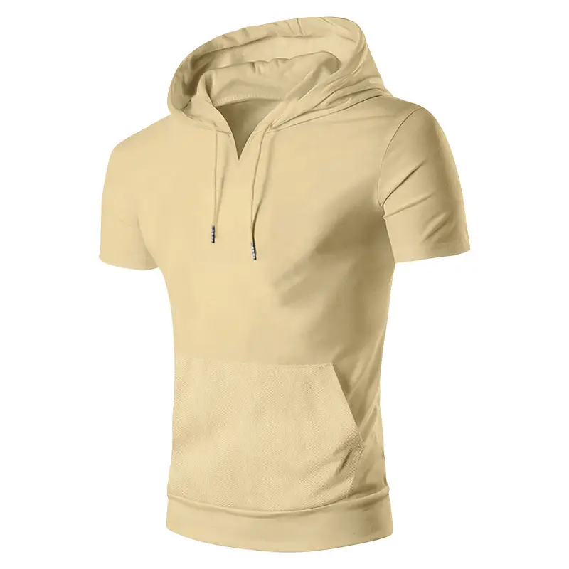 Men's 2025 Grey Hooded T-Shirt Short Sleeve Fitted — feature 31