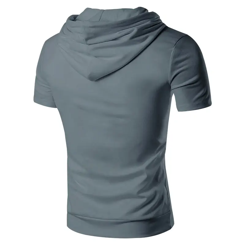 Men's 2025 Grey Hooded T-Shirt Short Sleeve Fitted — feature 40