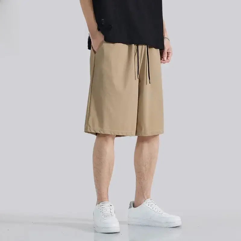 Men's Beige Loose Fit Ice Silk Shorts - Image 10