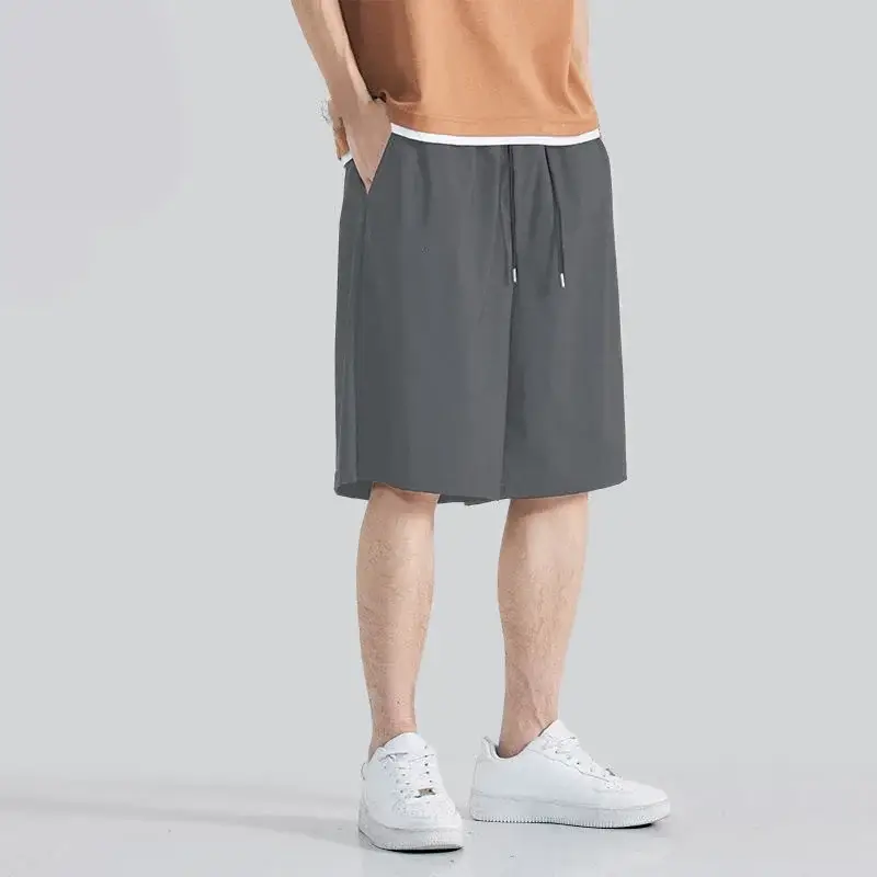 Men's Beige Loose Fit Ice Silk Shorts - Image 21