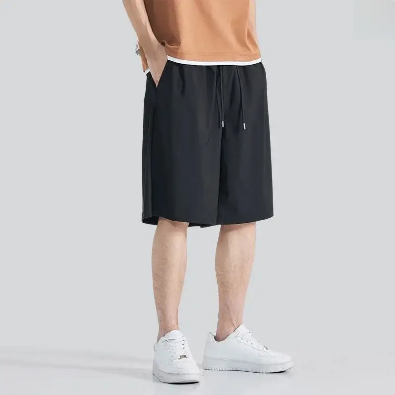 Men's Beige Loose Fit Ice Silk Shorts - Image 4
