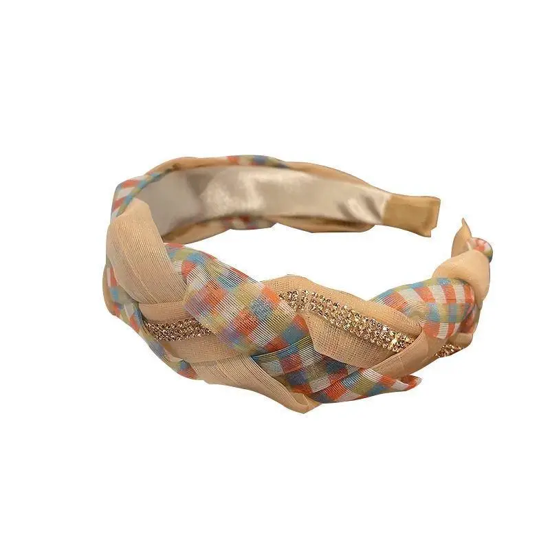 Women's Plaid Twist Headband with Net Band - Image 6
