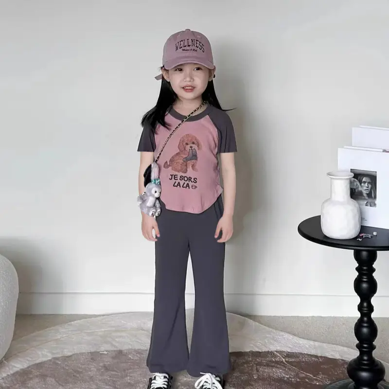 Girls Korean Style Modal Trousers Set Pink Purple — feature 2
