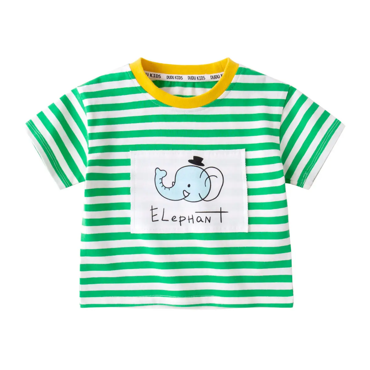 Baby Striped T-Shirt Green White Elephant Print 1-3Y