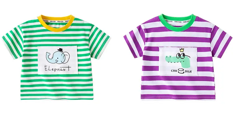 Baby Striped T-Shirt Green White Elephant Print 1-3Y — feature 11