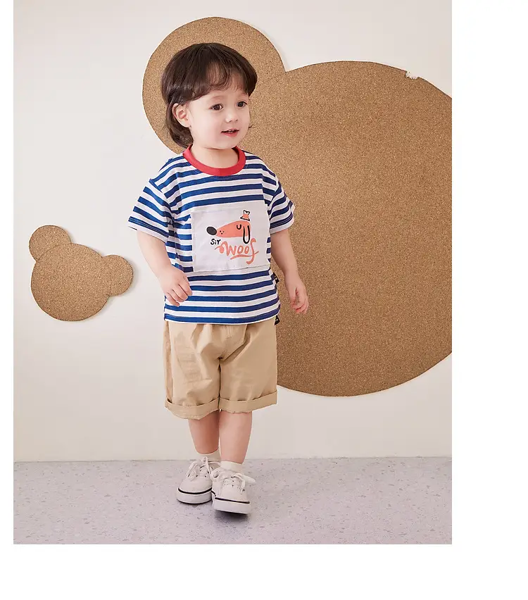 Baby Striped T-Shirt Green White Elephant Print 1-3Y — feature 17