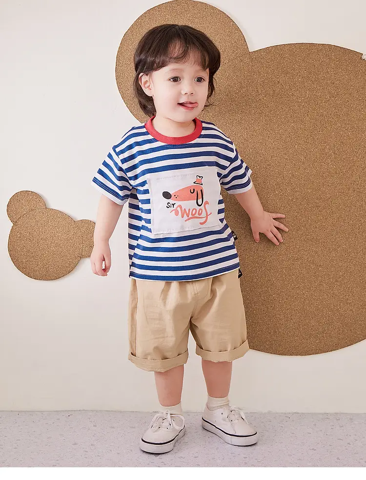 Baby Striped T-Shirt Green White Elephant Print 1-3Y — feature 2