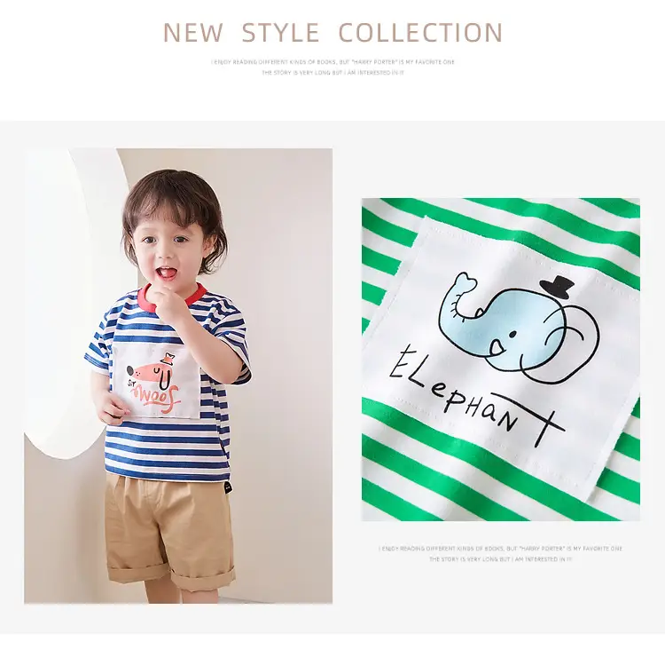 Baby Striped T-Shirt Green White Elephant Print 1-3Y — feature 3