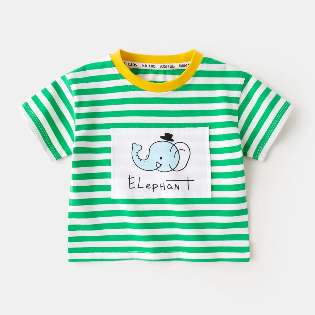 Baby Striped T-Shirt Green White Elephant Print 1-3Y
