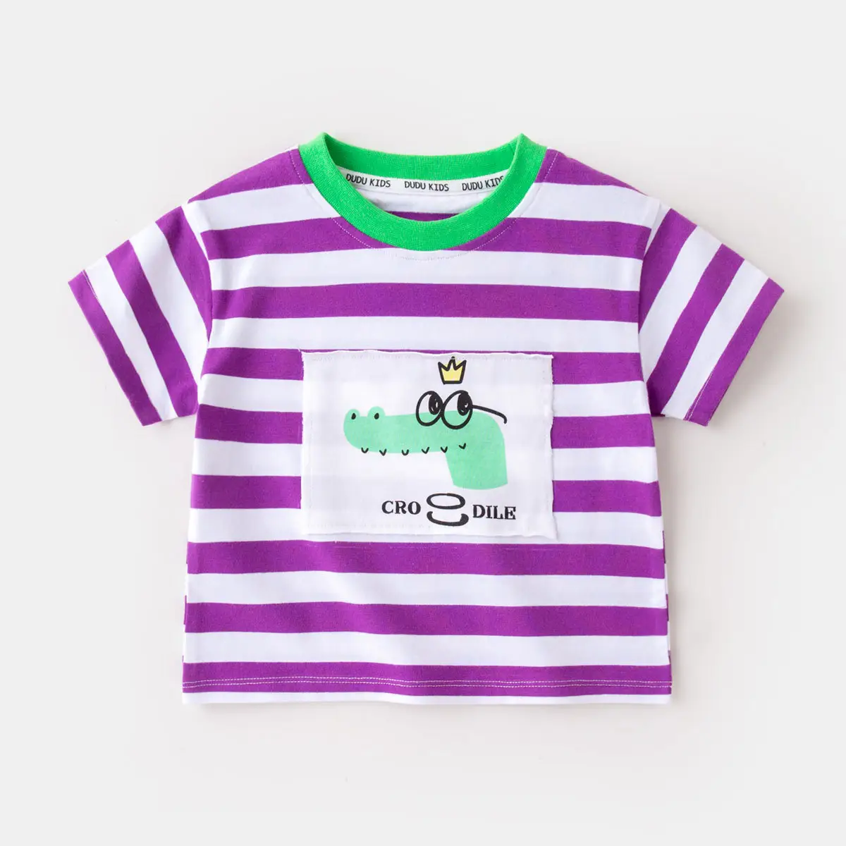 Baby Striped T-Shirt Green White Elephant Print 1-3Y