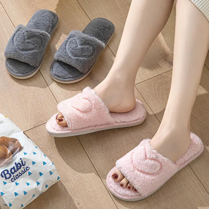Cross-border Mao Mao Open One-word Open Toe TPR Men and Women Couple Indoor and Outdoor Home Cotton Slippers Four Seasons Wool Slippers
