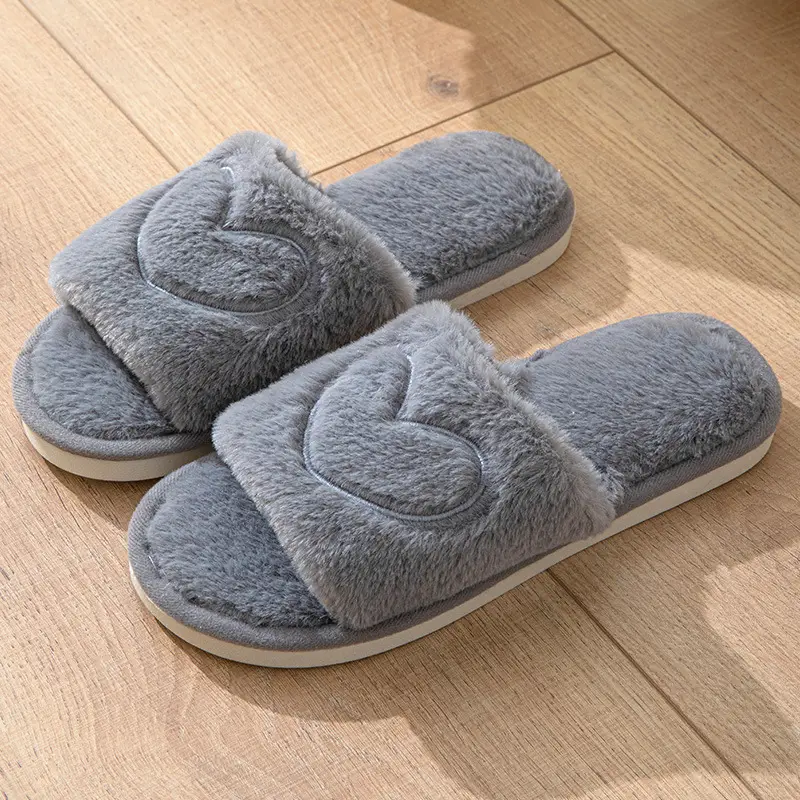 Cross-border Mao Mao Open One-word Open Toe TPR Men and Women Couple Indoor and Outdoor Home Cotton Slippers Four Seasons Wool Slippers