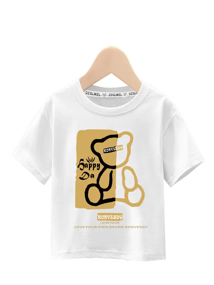 Boys 100Cotton Japanese Style Short Sleeve T-Shirt Red Sense Bear Print - Image 10
