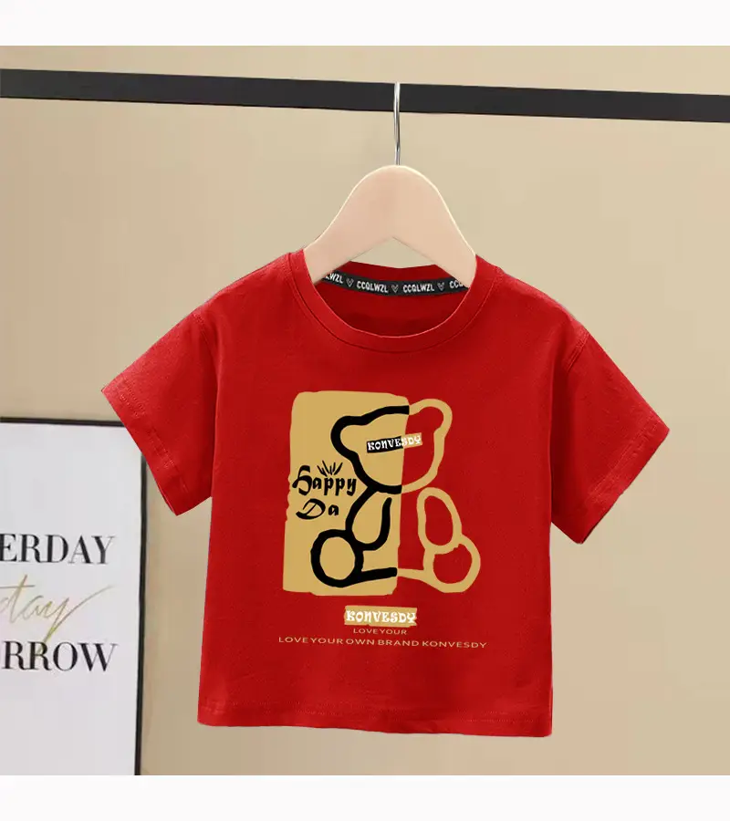 Boys 100Cotton Japanese Style Short Sleeve T-Shirt Red Sense Bear Print — feature 10