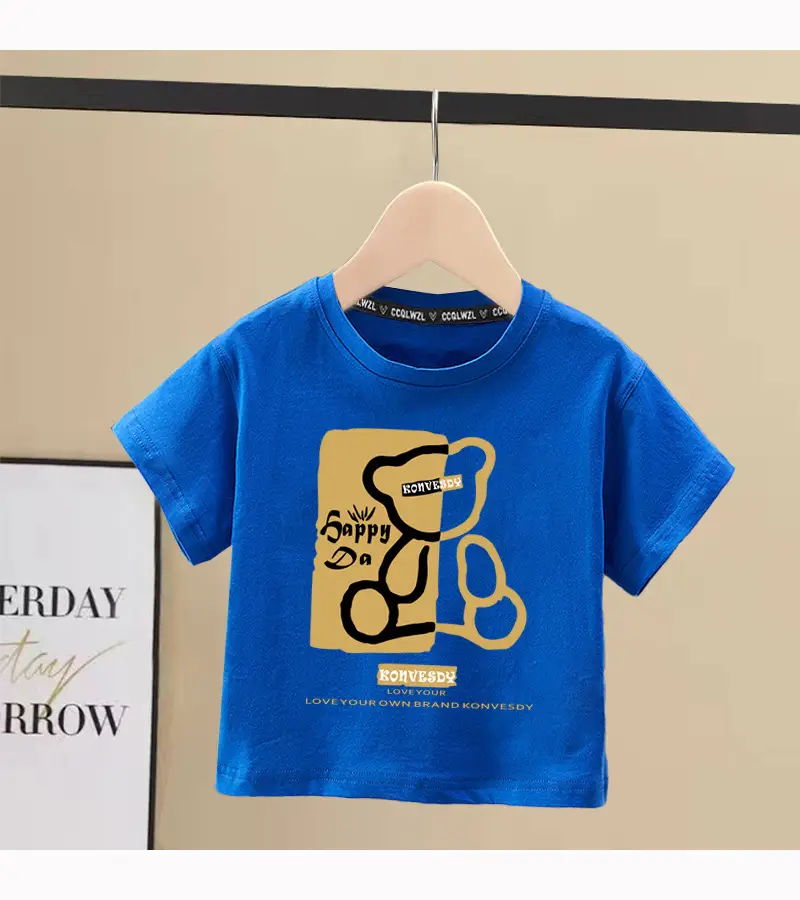 Boys 100Cotton Japanese Style Short Sleeve T-Shirt Red Sense Bear Print — feature 11