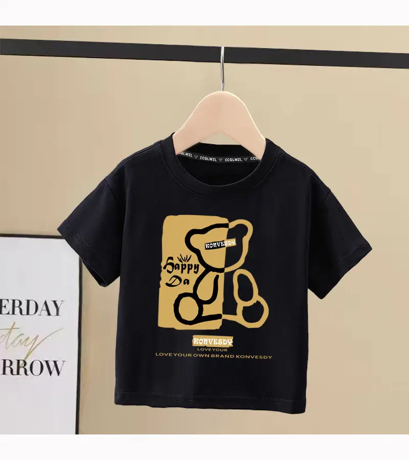 Boys 100Cotton Japanese Style Short Sleeve T-Shirt Red Sense Bear Print — feature 9