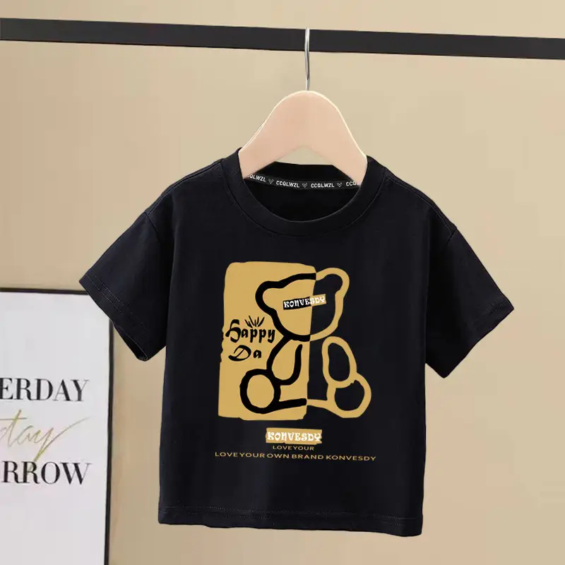 Boys 100Cotton Japanese Style Short Sleeve T-Shirt Red Sense Bear Print - Image 4