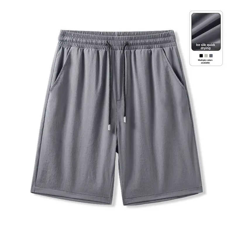 Men's Grey Ice Silk Casual Shorts Loose Fit - Image 16