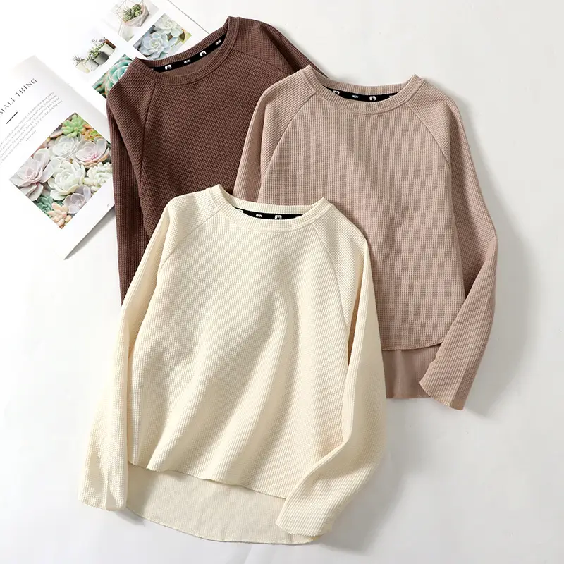 Parent Kids Long Sleeve T-Shirt Cream Brown Loose Round Neck - Image 5