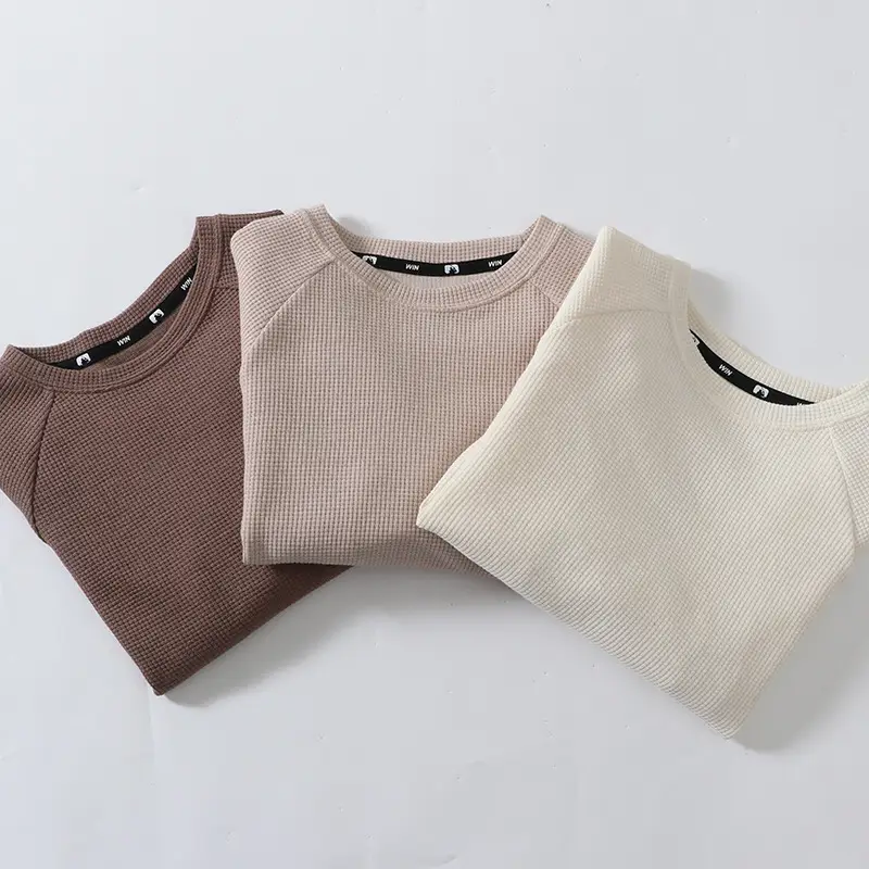 Parent Kids Long Sleeve T-Shirt Cream Brown Loose Round Neck - Image 6