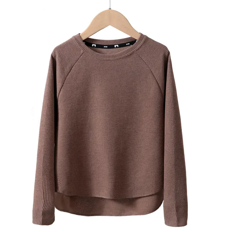 Parent Kids Long Sleeve T-Shirt Cream Brown Loose Round Neck - Image 3