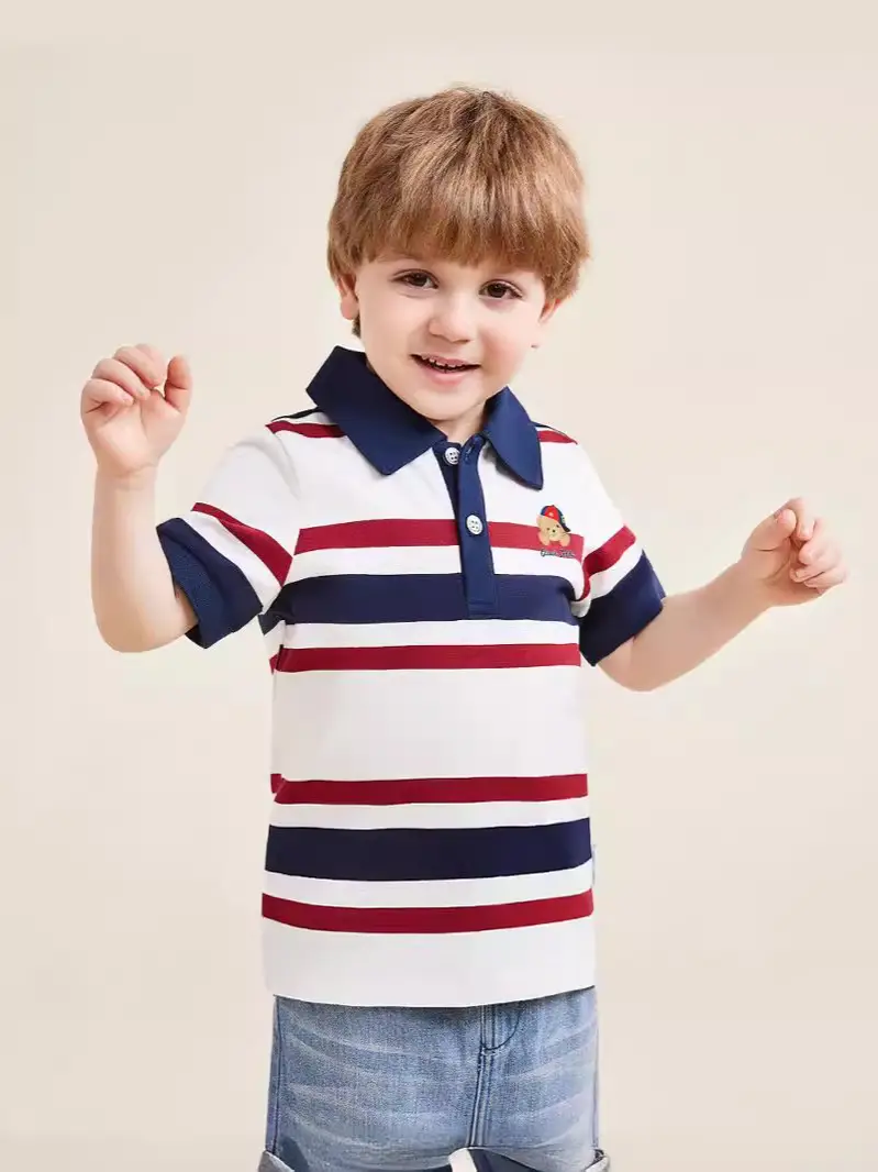 Kids Teddy Teddy Printed Polo Shirt Dark Blue Short Sleeve