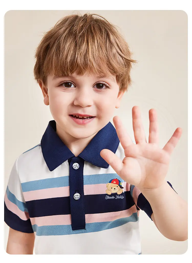 Kids Teddy Teddy Printed Polo Shirt Dark Blue Short Sleeve — feature 15