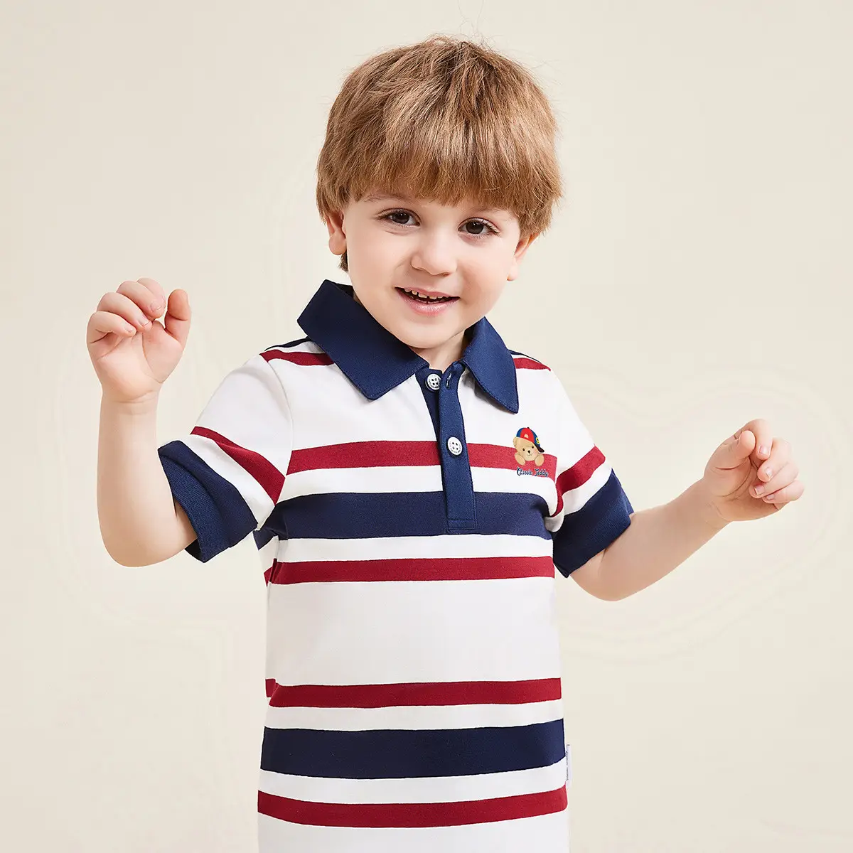 Kids Teddy Teddy Printed Polo Shirt Dark Blue Short Sleeve