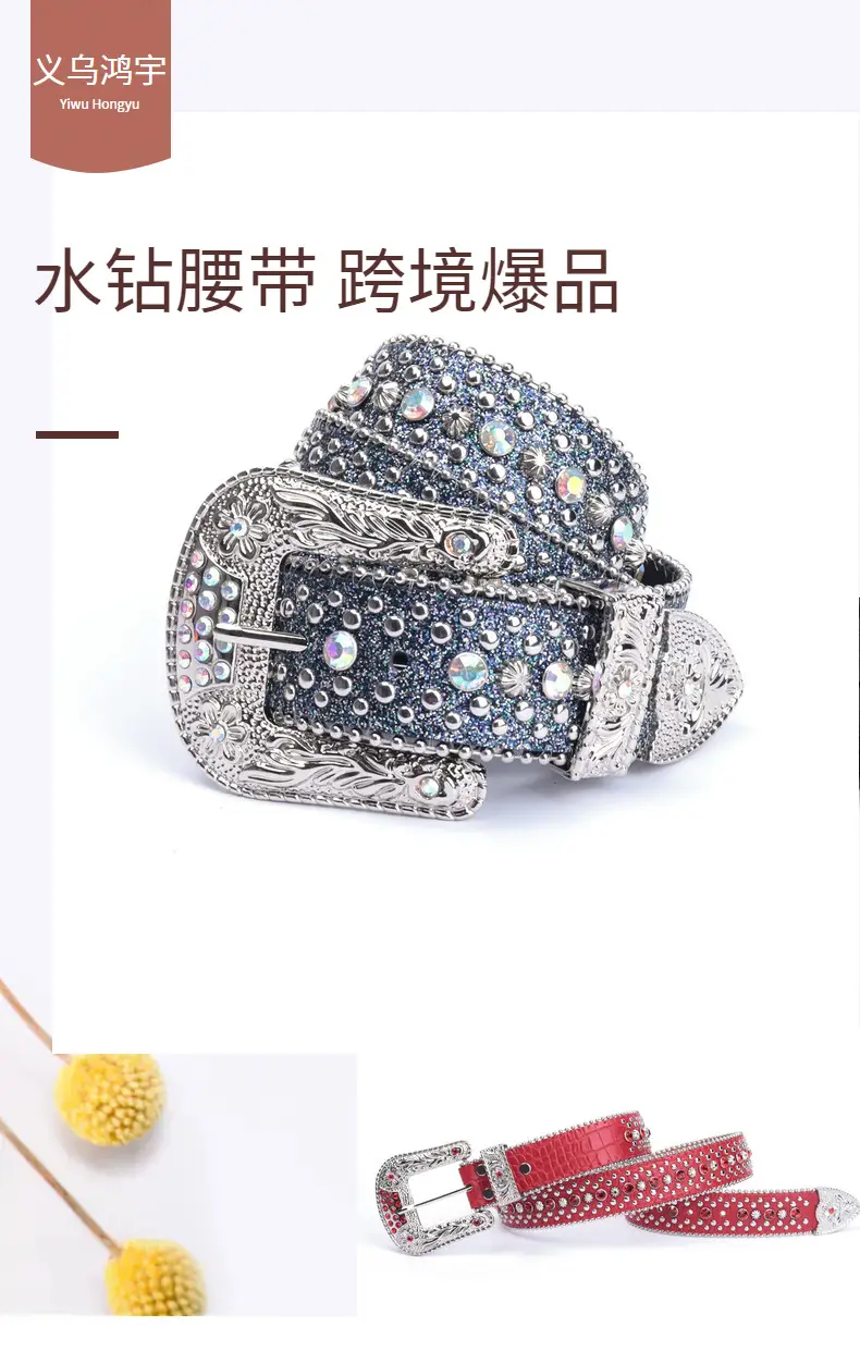 Red Rhinestone Belt with Silver Buckle for Women — feature 1