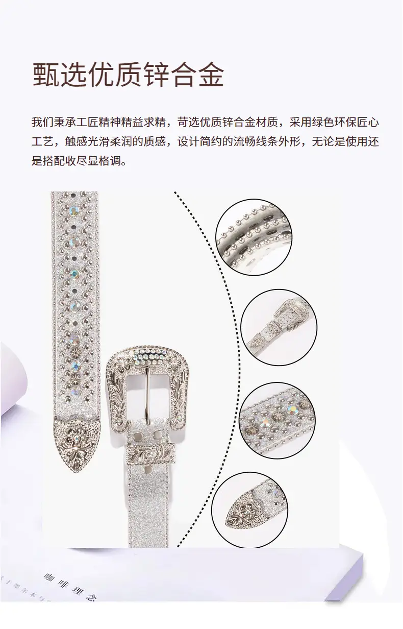 Red Rhinestone Belt with Silver Buckle for Women — feature 4