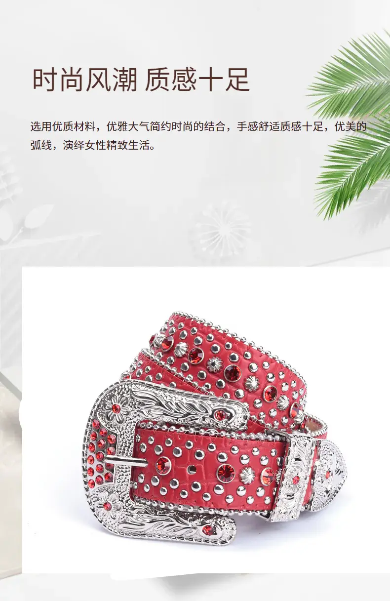 Red Rhinestone Belt with Silver Buckle for Women — feature 5