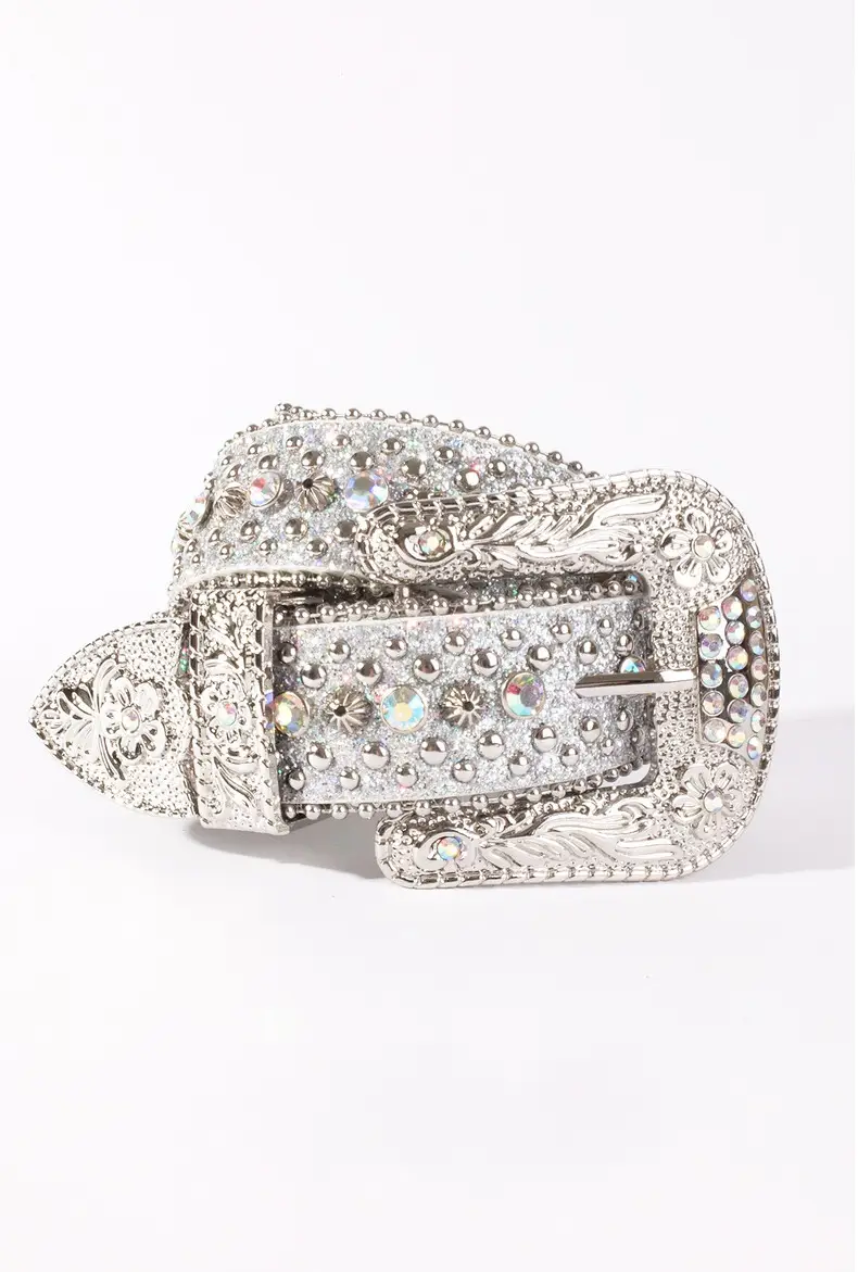Red Rhinestone Belt with Silver Buckle for Women — feature 6