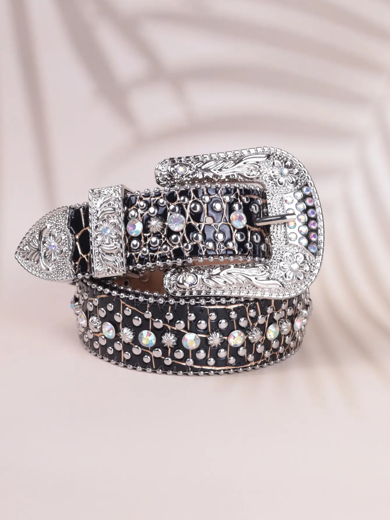 Red Rhinestone Belt with Silver Buckle for Women - Image 10