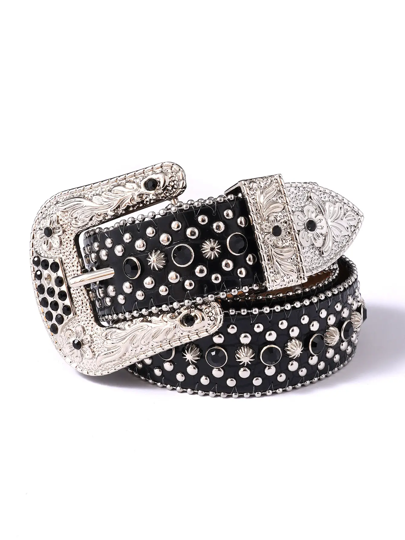 Red Rhinestone Belt with Silver Buckle for Women - Image 3
