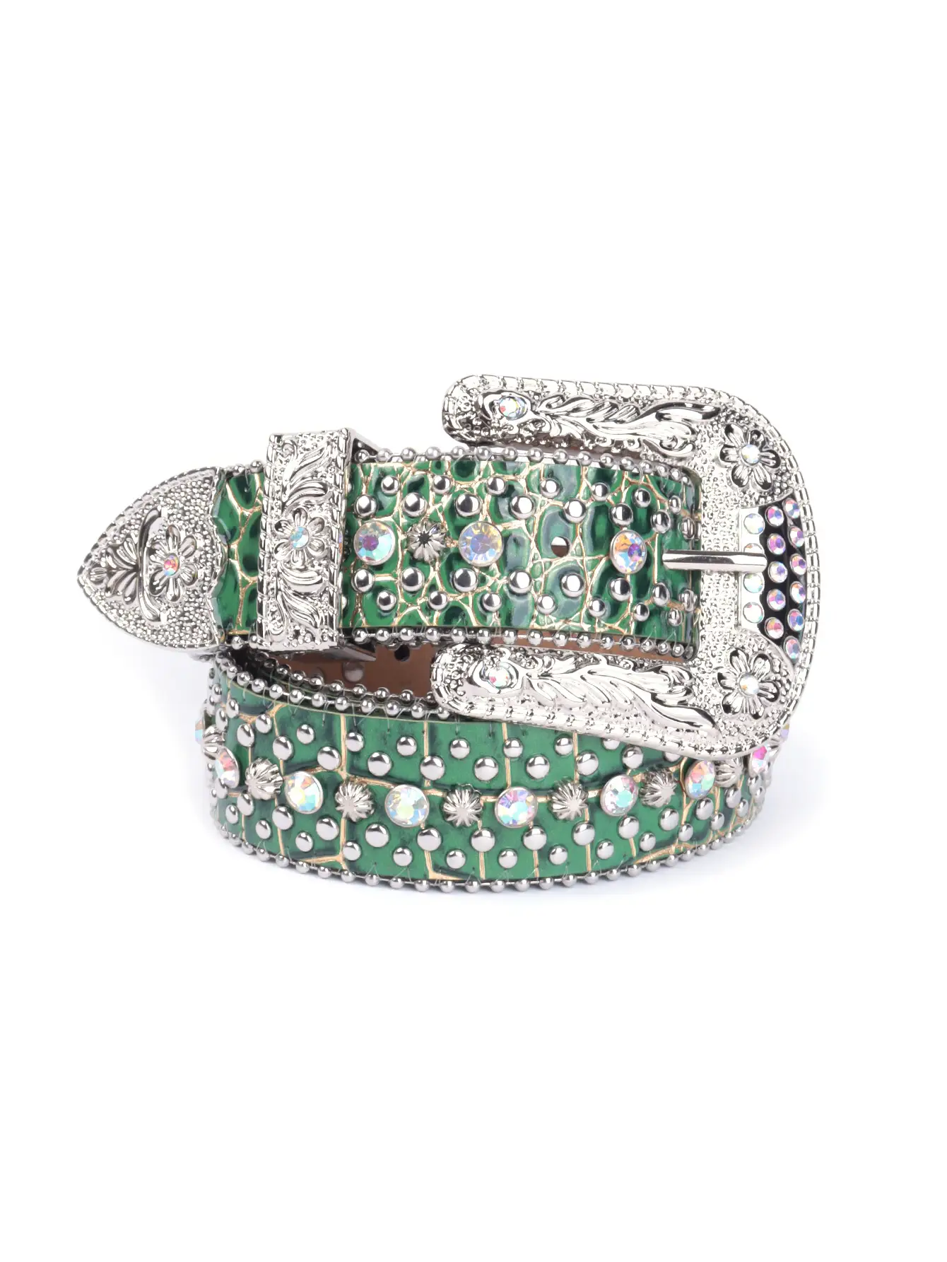 Red Rhinestone Belt with Silver Buckle for Women - Image 8
