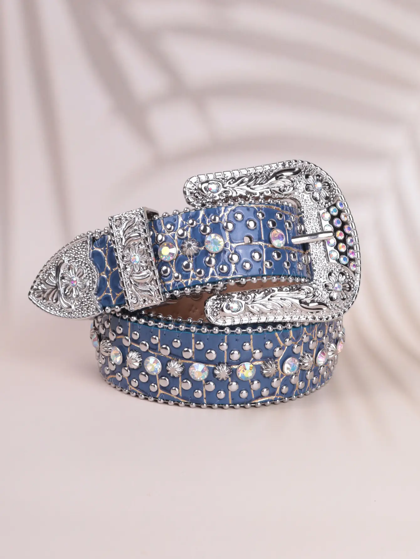 Red Rhinestone Belt with Silver Buckle for Women - Image 9