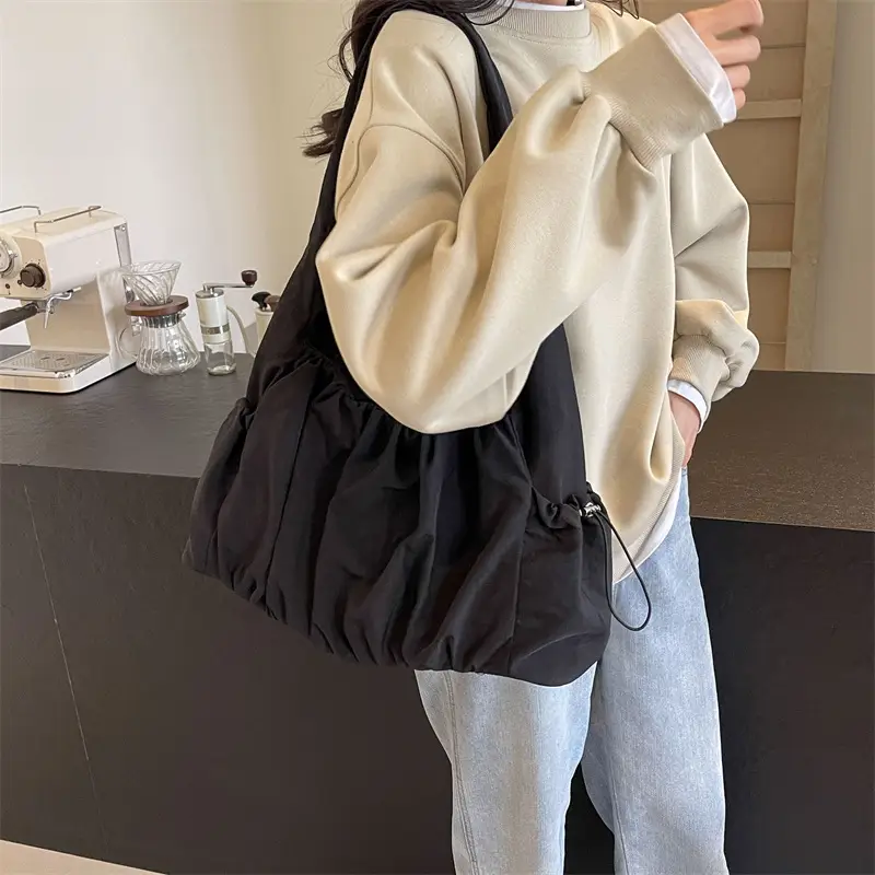 Beige Canvas Shoulder Bag for Women Spring Summer 2024
