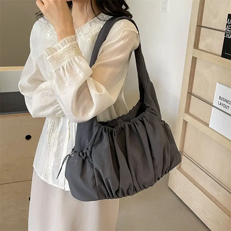 Beige Canvas Shoulder Bag for Women Spring Summer 2024