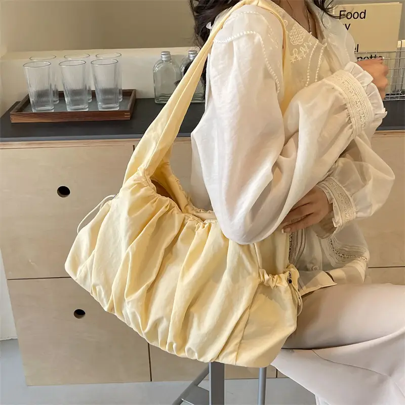 Beige Canvas Shoulder Bag for Women Spring Summer 2024