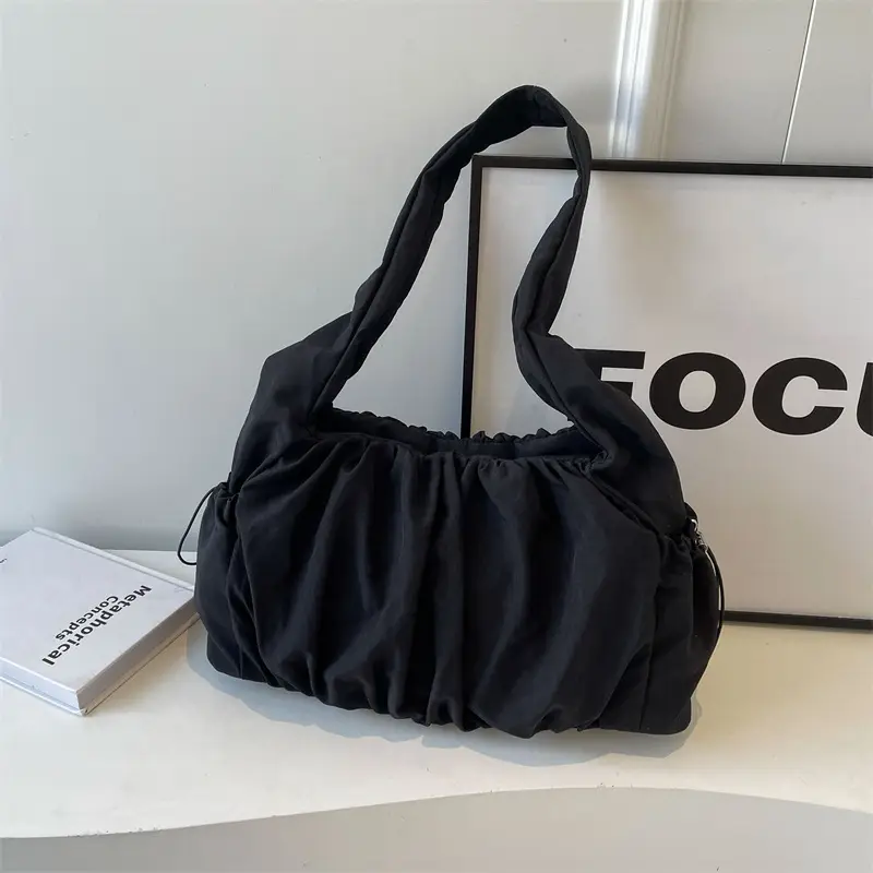 Beige Canvas Shoulder Bag for Women Spring Summer 2024