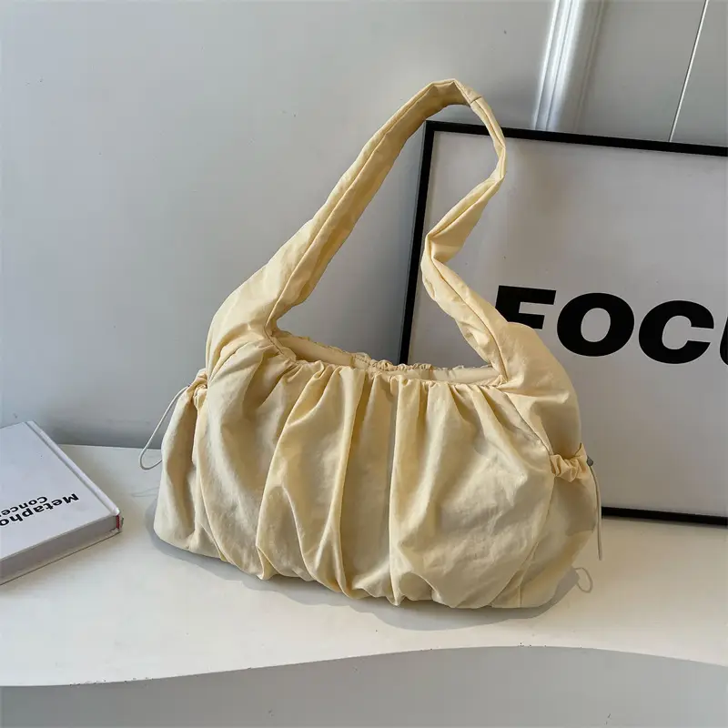 Beige Canvas Shoulder Bag for Women Spring Summer 2024