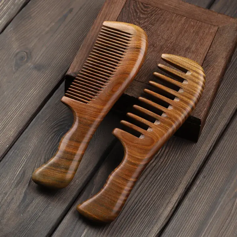 Natural Green Sandalwood Moon Comb for Women