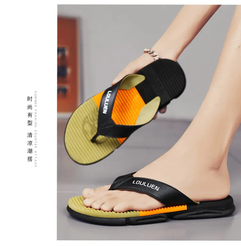 2024 Men's Trendy Casual Beach Flip-Flops Black Teal — feature 10
