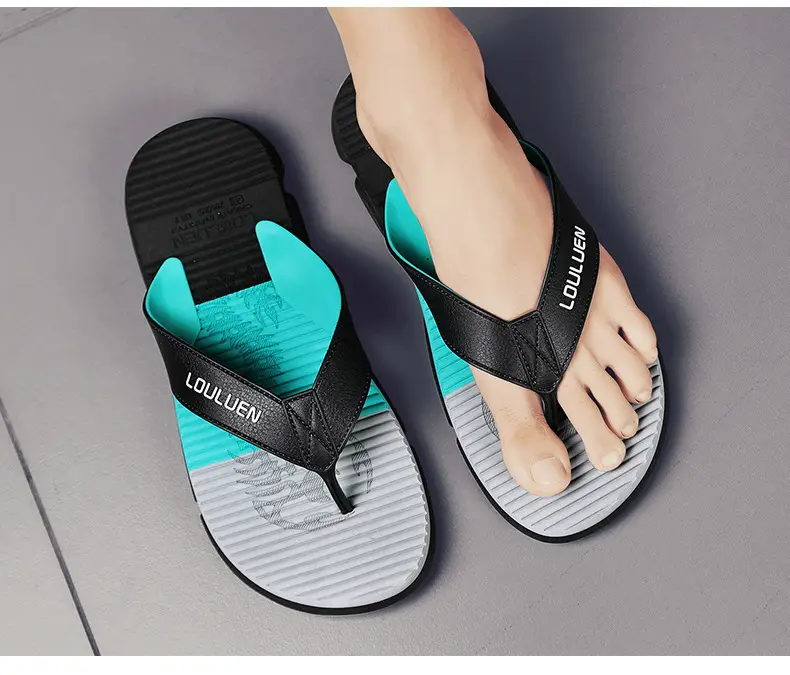 2024 Men's Trendy Casual Beach Flip-Flops Black Teal — feature 11