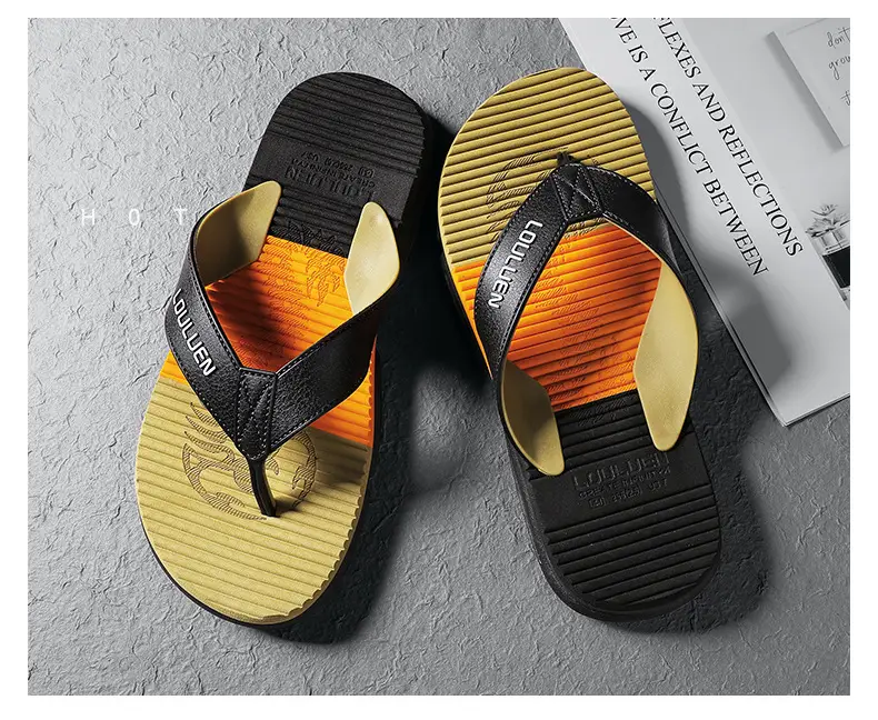 2024 Men's Trendy Casual Beach Flip-Flops Black Teal — feature 17