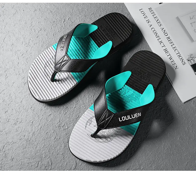 2024 Men's Trendy Casual Beach Flip-Flops Black Teal — feature 18