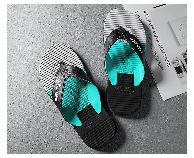2024 Men's Trendy Casual Beach Flip-Flops Black Teal — feature 19