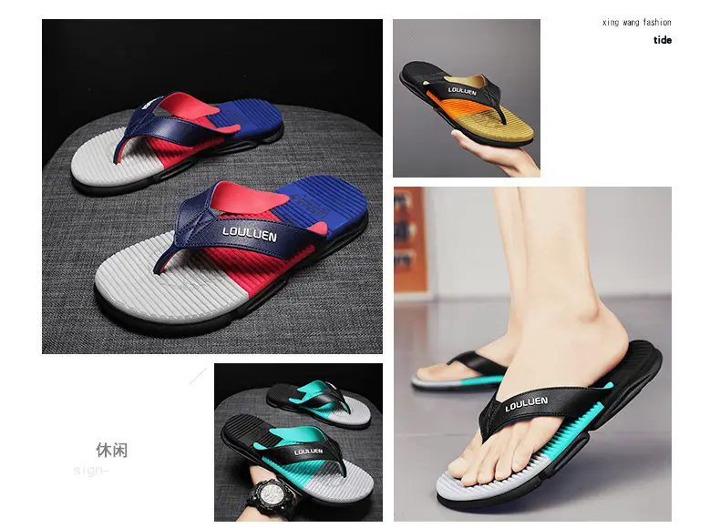 2024 Men's Trendy Casual Beach Flip-Flops Black Teal — feature 2