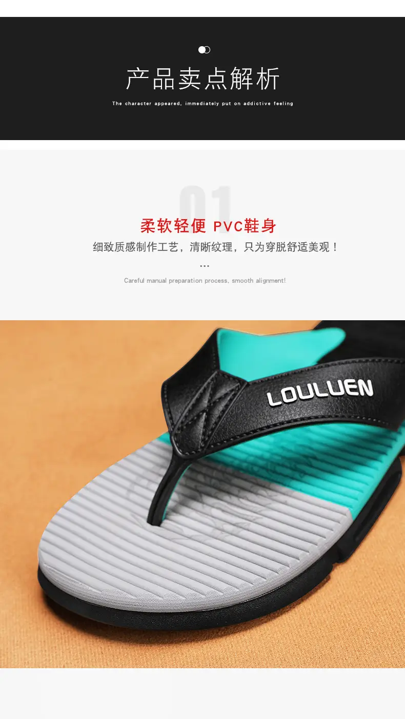 2024 Men's Trendy Casual Beach Flip-Flops Black Teal — feature 8