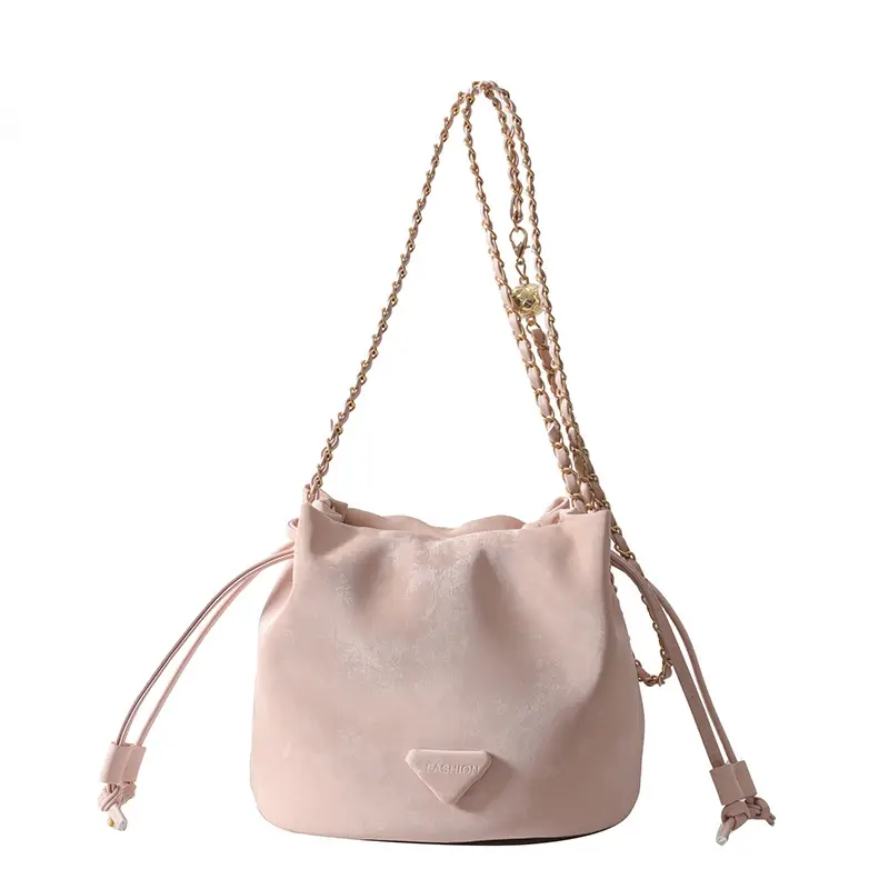Black Velvet Bucket Bag with Chain Strap - Image 9